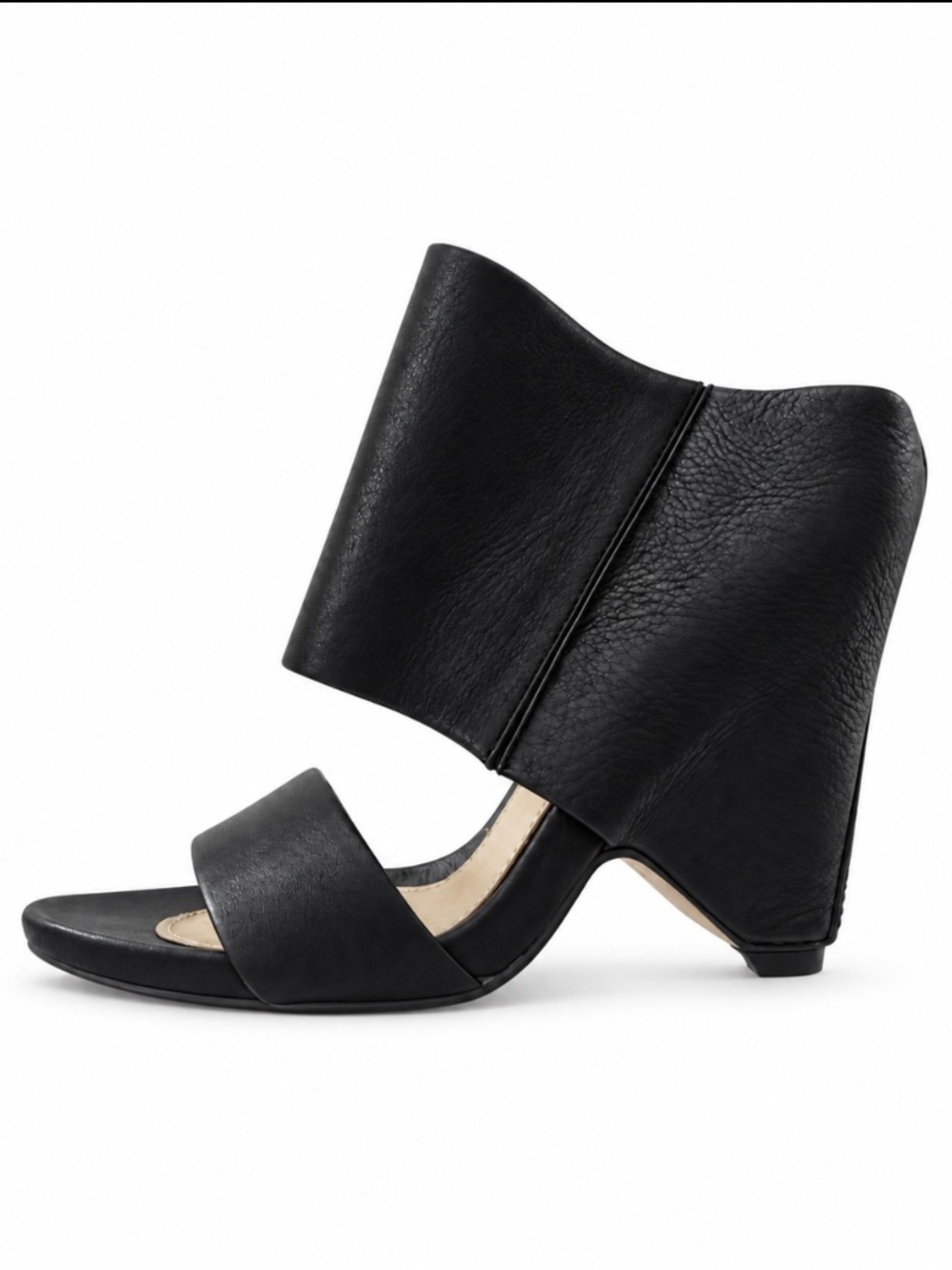 Mea Shadow Black Leather Wedge Sandals Open Toe Cuff Ankle Strap Platform 7.5